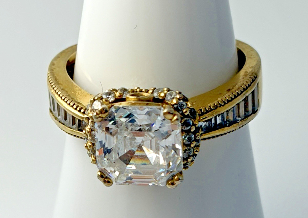 Ornate Sterling Silver CZ Vintage Ring 8 Engagement Cubic Zirconia 925 Gold